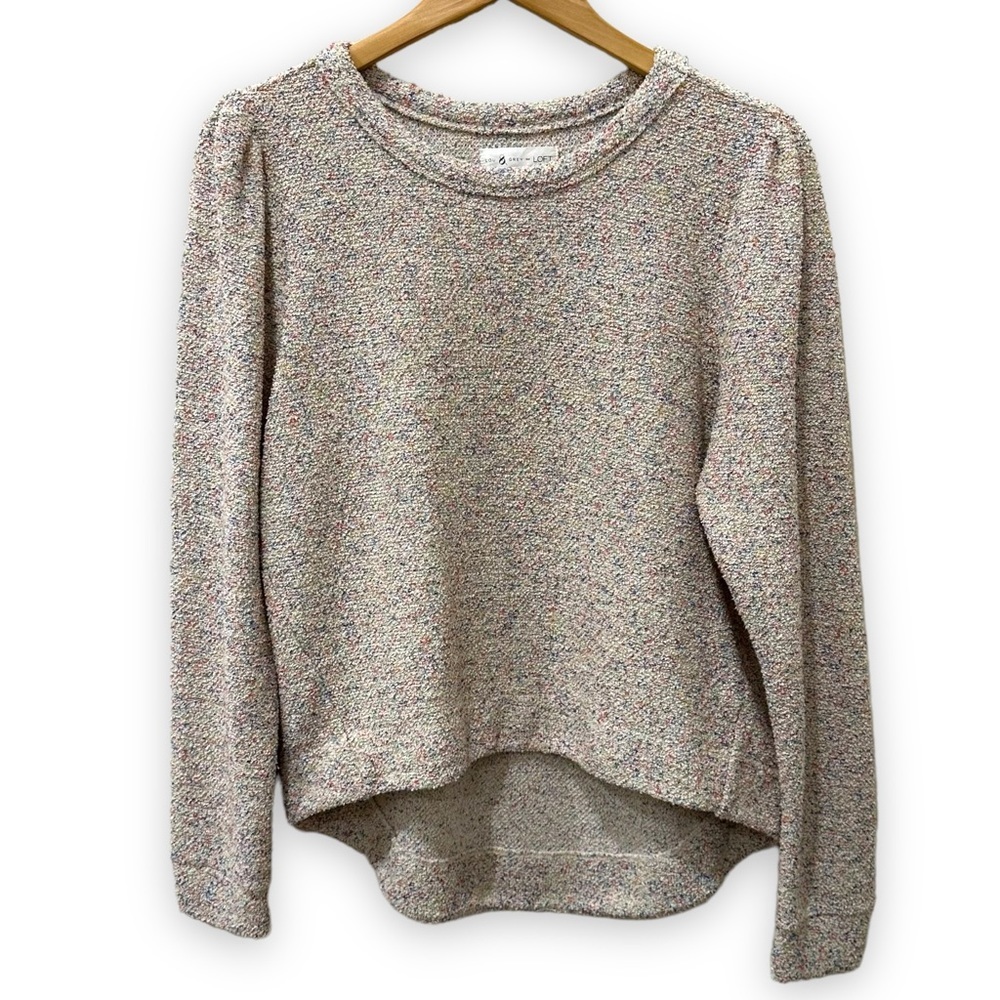 Lou & Grey LOFT Knit Top Medium Textured Pullover Cream Multi-Colored High Low